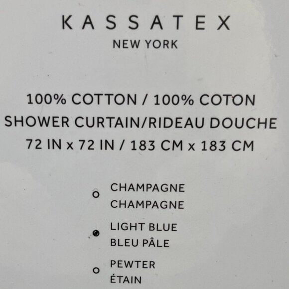 Kassatex New York Bath Shower Curtain Off-White Light Blue Line Cotton 72" x 72" - Picture 8 of 10